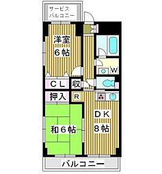 ボナール清水坂 2DKの間取図画像