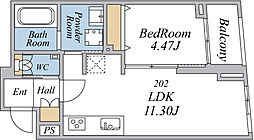 エクセルシオール恵原町 1LDKの間取図画像