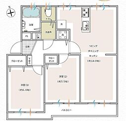 市沢団地1号棟 2LDKの間取図画像