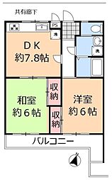 ライフピア稲荷町 2DKの間取図画像