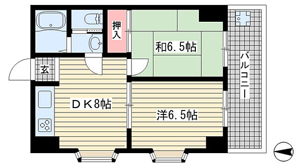 サン宮本ハイツ ｜兵庫県神戸市中央区宮本通7丁目(賃貸マンション2DK・6階・42.00㎡)の写真 その2