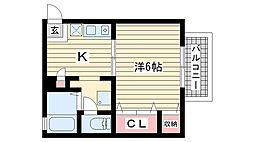 中山手ガーデンパレスA棟 1Kの間取図画像