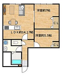 リバーハイツ関分 2LDKの間取図画像