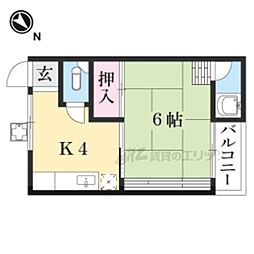 瀬田ハウスA 1Kの間取図画像