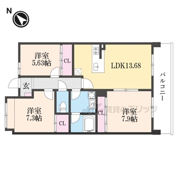 滋賀県草津市野村５丁目(賃貸マンション3LDK・7階・80.09㎡)の写真 その2