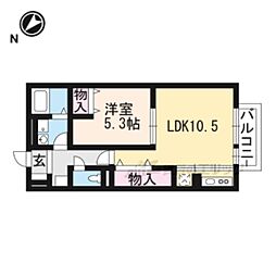 JR草津線 手原駅 徒歩28分の賃貸アパート 2階1LDKの間取り