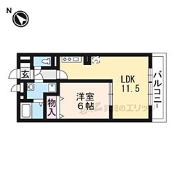 JR草津線 手原駅 徒歩18分の賃貸アパート 1階1LDKの間取り