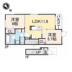 近江鉄道近江本線 彦根口駅 徒歩5分の賃貸アパート 2階2LDKの間取り