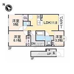 サンリットＭII 2階3LDKの間取り