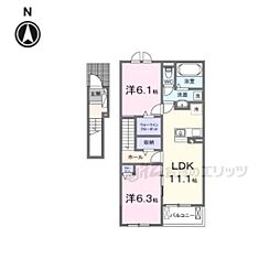 グランドハイツII 2階2LDKの間取り