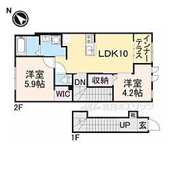 JR東海道・山陽本線 南彦根駅 徒歩32分の賃貸アパート 2階2LDKの間取り
