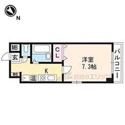 サンクフルネス 4階1Kの間取り