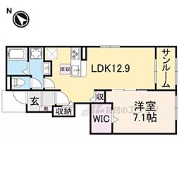 近江鉄道近江本線 桜川駅 徒歩8分の賃貸アパート 1階1LDKの間取り