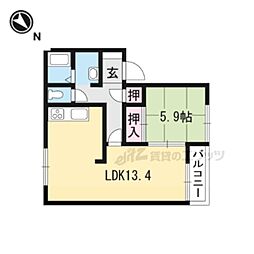 アフェクション丸尾B棟 1LDKの間取図画像