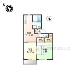 ジュネス山本B 2DKの間取図画像