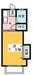 コーポ桂C 1Kの間取図画像
