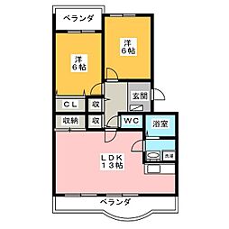 ハイム・ブローニュ 2LDKの間取図画像