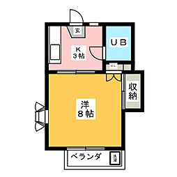 パールハイツ2 1Kの間取図画像
