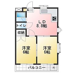 ロイヤルハイツ東海 2DKの間取図画像