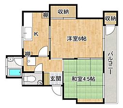ハウス中舞鶴 3階2Kの間取り