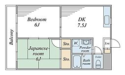 サンエルム豊四季 2DKの間取図画像