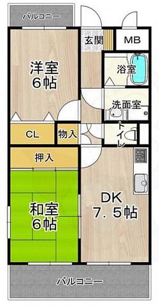 大阪府豊中市箕輪１丁目(賃貸マンション2DK・4階・50.60㎡)の写真 その2