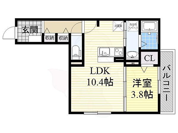 大阪府豊中市浜１丁目(賃貸アパート1LDK・3階・37.67㎡)の写真 その2