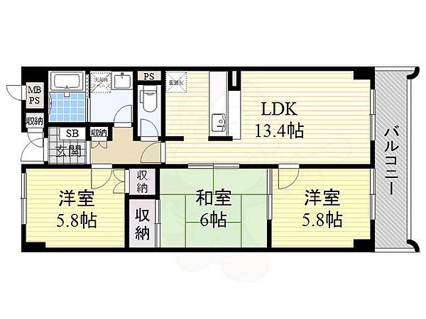 大阪府吹田市佐井寺南が丘(賃貸マンション3LDK・1階・68.00㎡)の写真 その2