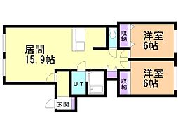 アムール43 1階2LDKの間取り