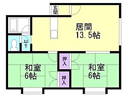 プラザイン川沿 2LDKの間取図画像