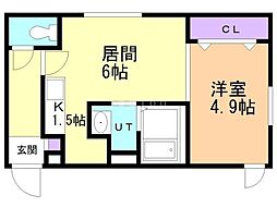 札幌市営南北線 南平岸駅 徒歩7分の賃貸マンション 3階1LDKの間取り