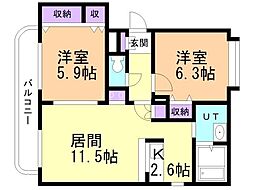 ヴォラーレ桂台 3階2LDKの間取り