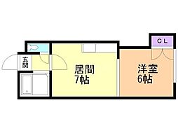 パールビュー 3階1DKの間取り