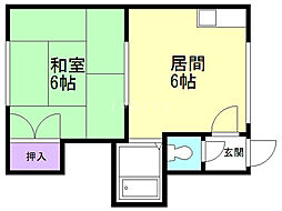 高台ハイツＡ 1階1DKの間取り