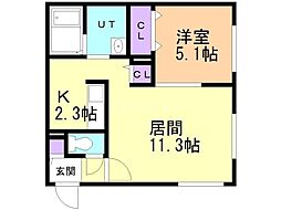 札幌市営東豊線 月寒中央駅 徒歩1分の賃貸マンション 1階1LDKの間取り