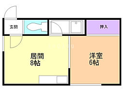 ワトミ1号館 1LDKの間取図画像