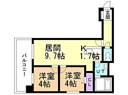 ビブレス月寒中央ステーション 2LDKの間取図画像