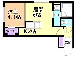 札幌市営東豊線 福住駅 徒歩5分の賃貸マンション 1階1LDKの間取り