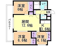 プレミール北野 3LDKの間取図画像