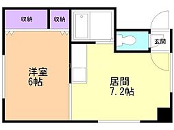コーポ中の島R 1DKの間取図画像