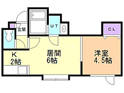 クール西岡 2階1LDKの間取り