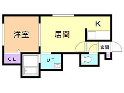 アビーロード 1階1DKの間取り