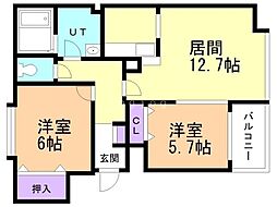 グレートバリー 2LDKの間取図画像