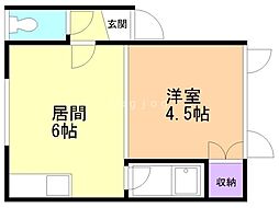 三曜ハイツNo,1 1DKの間取図画像