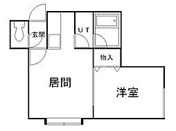シャネル中の島 1LDKの間取図画像
