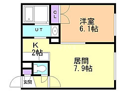 ドゥラル 1LDKの間取図画像