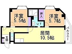 フェニックス北野 2LDKの間取図画像