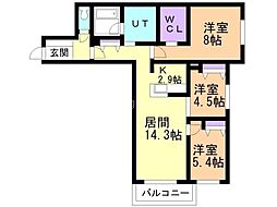 CRESCENDO月寒西 3LDKの間取図画像