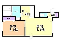 SunnySide中の島 1LDKの間取図画像