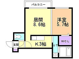 アボンドウエスト 1LDKの間取図画像